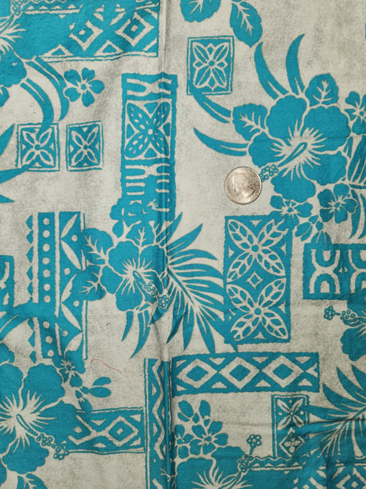 Fabric Destash - Hibiscus Aqua & Grey