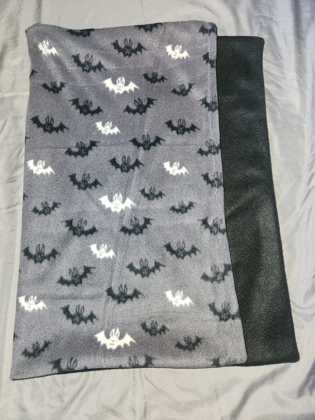 Pillowcase - Bats, Black and White on Grey Fleece::Black Fleece
