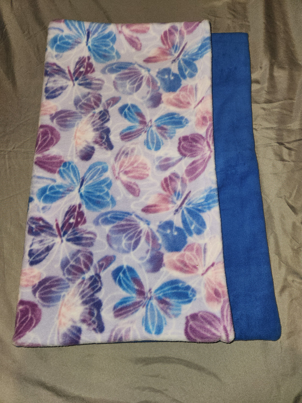 Pillowcase - Butterflies, Blue and Purple on Purple Fleece::Blue Fleece