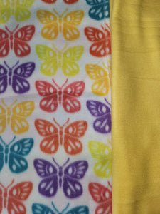 Throw Blanket - Butterflies, Colorful on White Fleece::Yellow Fleece