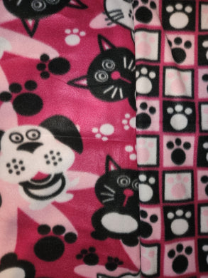 Throw Blanket - Cats & Dogs; Pink, Black, White Fleece::Paw print; Pink, Black, White Fleece