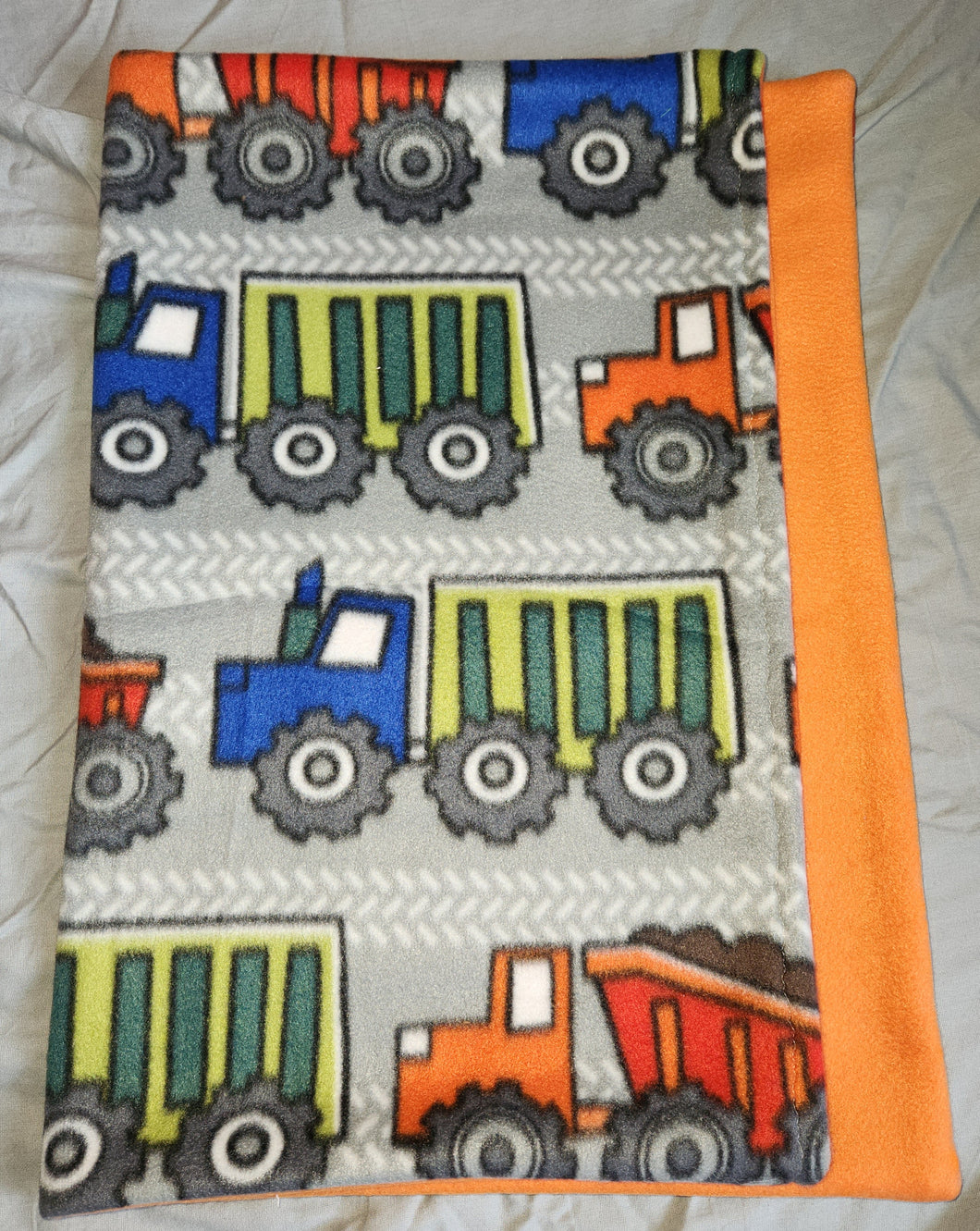 Pillowcase - Dump Trucks, on Grey Fleece::Orange Fleece