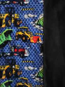 Throw Blanket - Construction Trucks on Blue Fleece::Black Fleece