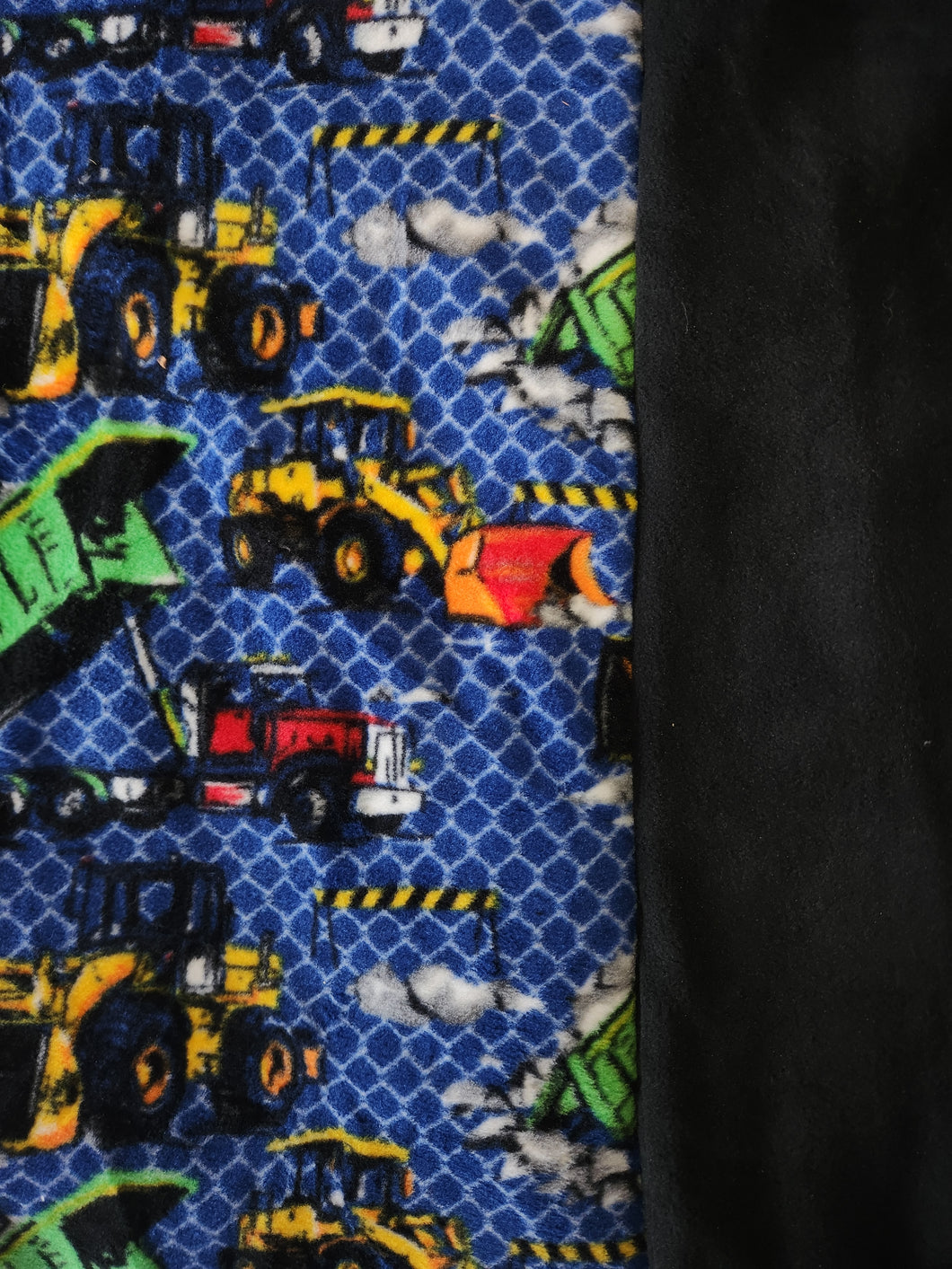 Throw Blanket - Construction Trucks on Blue Fleece::Black Fleece