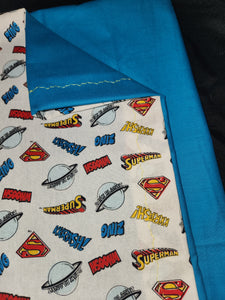 Licensed Pillowcase - DC Superman Comic Phrases on White Cotton::Turquoise Cotton
