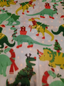 Throw Blanket - Holiday - Dinosaurs, Christmas on Light Blue Fleece::Matching