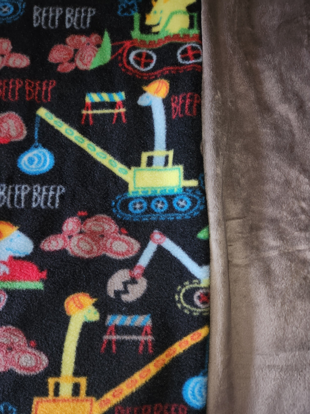 Throw Blanket - Dinosaurs, Construction Crew Black Fleece::Taupe Minky