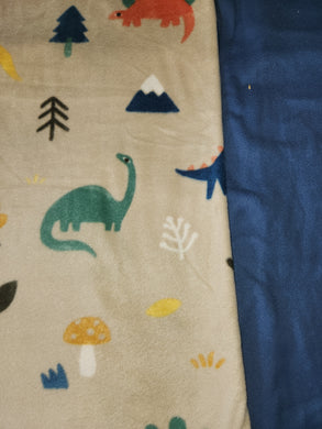 Throw Blanket - Dinosaurs, Light Brown Fleece::Blue Fleece