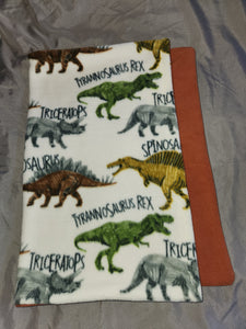 Pillowcase - Dinosaurs, with Names on White Fleece::Copper Fleece