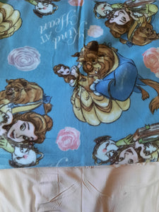 Throw Blanket - Disney's Beauty & the Beast, "Kind at Heart" on Light Blue Fleece::Light Pink Jersey