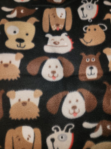 Throw Blanket - Dogs, Brown Faces on Black Fleece::Paw prints, Black on Tan Fleece