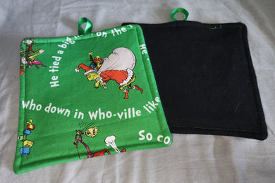 Potholder - Dr. Seuss' Grinch, Song on Green Cotton