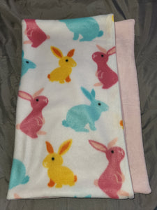 Pillowcase - Easter Bunnies, Colorful on White Fleece::Light Pink Fleece
