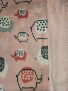 Throw Blanket - Elephants, Pink & Grey Fleece::Pink Sew Lush