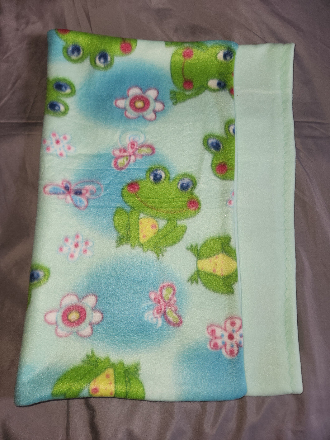 Pillowcase - Frogs, Happy on Aqua Blend Fleece::Light Aqua Fleece