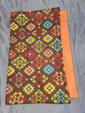 Pillowcase - Geometric Design, Bold & Muted Colors on Brown Fleece::Orange Fleece