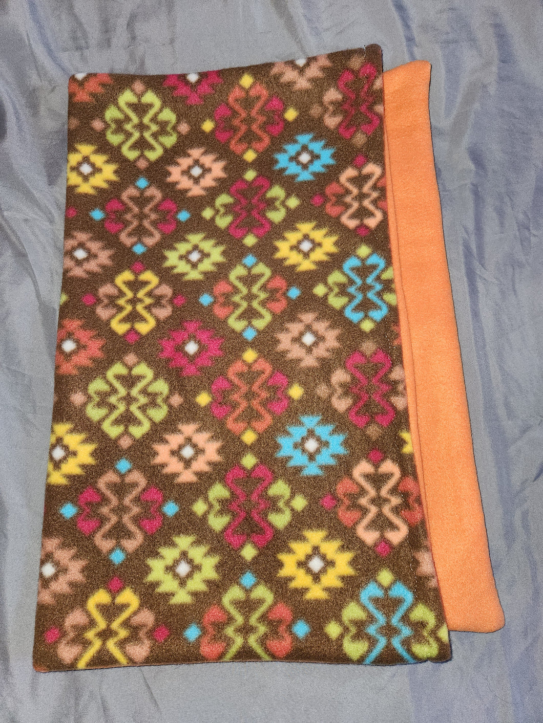 Pillowcase - Geometric Design, Bold & Muted Colors on Brown Fleece::Orange Fleece