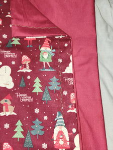 Pillowcase - Holiday - Gnomes & Snowmen, "Hanging with my Gnomies" Cotton::Burgundy Cotton