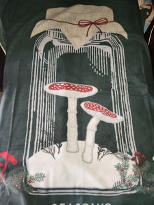 Throw Blanket - Holiday, Mushroom Jar Panel Fleece::Mushrooms & Holly Fleece