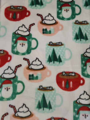 Throw Blanket - Hot Cocoa & Santa Mugs on White Fleece::Matching