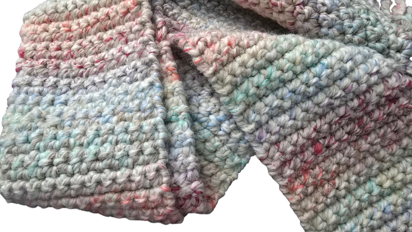 Crocheted Scarf: Pastel Salmon, Mint, & Ivory - Wool Ease, Thick & Quick: Carousel