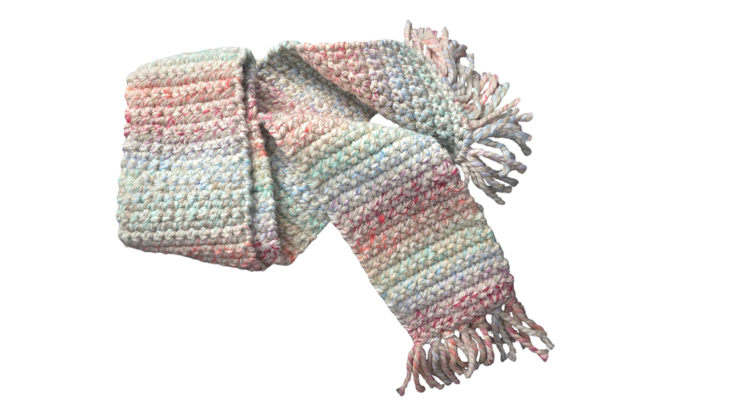 Crocheted Scarf: Pastel Salmon, Mint, & Ivory - Wool Ease, Thick & Quick: Carousel