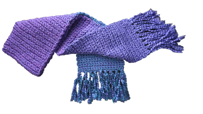 Crocheted Scarf: Purple & Blue Blend - Lion's Brand Homespun: Petunia Stripes