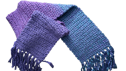 Crocheted Scarf: Purple & Blue Blend - Lion's Brand Homespun: Petunia Stripes