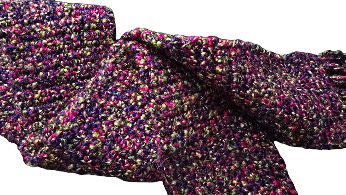 Crocheted Scarf: Purple, Pink, Green, & Yellow Blend - Lions Brand, Homespun: Vineyard