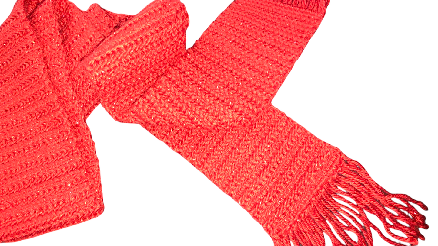 Crocheted Scarf: Red Sparkle - Caron Simply Soft, Party: Red Sparkle