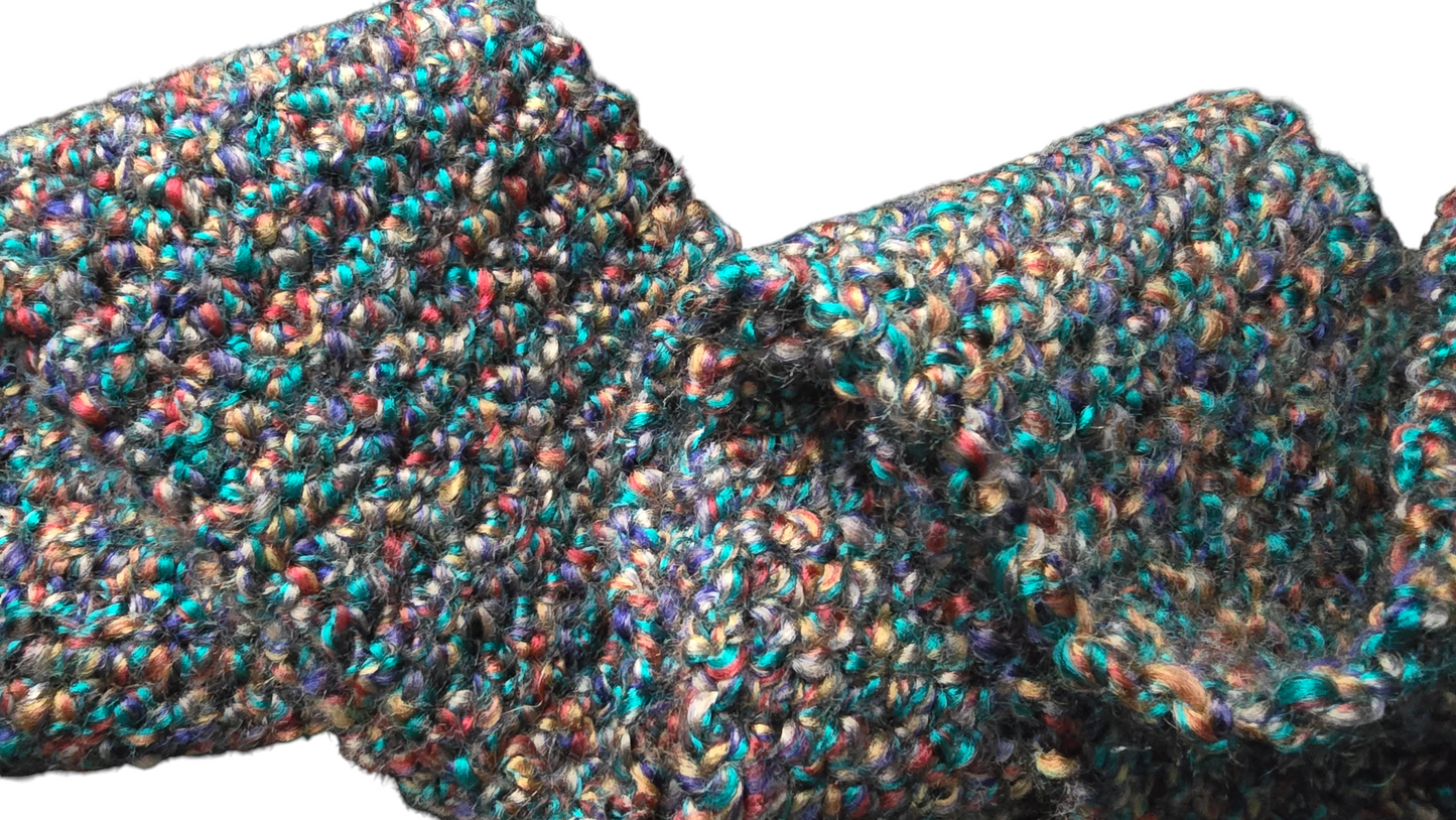 Crocheted Scarf: Teal, Purple, Brown Blend - Lion's Brand Homespun: Pueblo