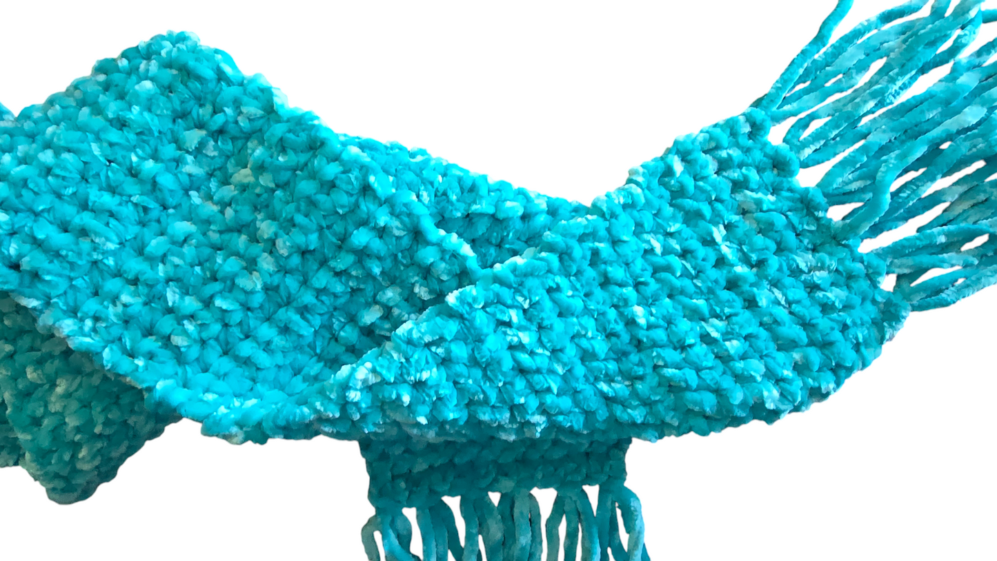 Crocheted Scarf: Neon Caribbean Blue - Juicy Couture, Luxe Velour: Blue Crush