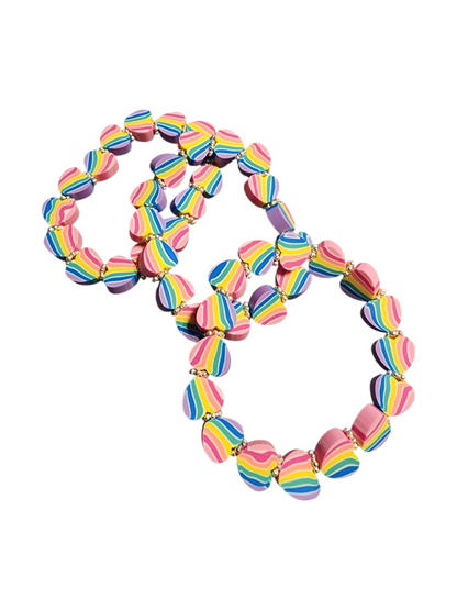 Handmade Stretch Kids Bracelet – Rainbow Clay Hearts