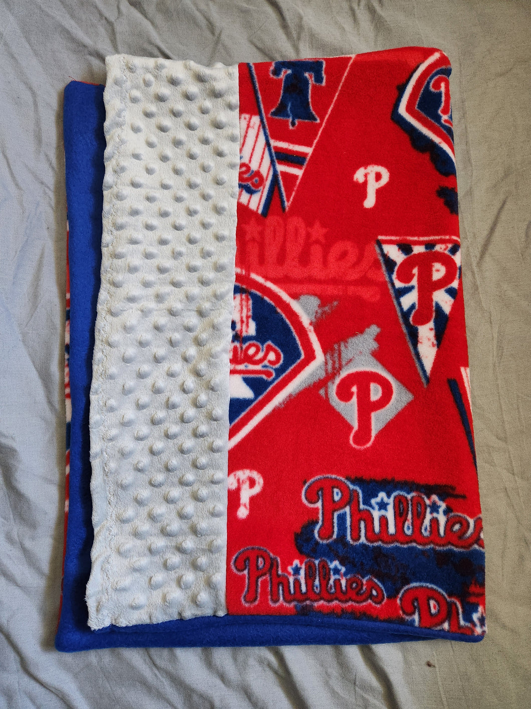 Licensed Pillowcase - MLB Philadelphia Phillies Pennant Flag Fleece w/Grey Bumpy::Royal Blue Fleece