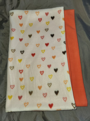 Pillowcase - Mini Colorful Hearts on White Fleece::Peach Fleece