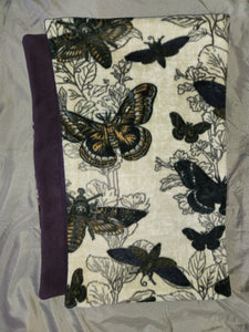 Pillowcase - Moths and Butterflies on Beige Fleece::Plum Purple Fleece