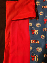 Licensed Pillowcase - NBA Philadelphia 76er's Logo on Blue Cotton w/Red Cotton::Red Cotton