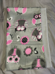 Pillowcase - Owls, Pink, and Grey on Grey Fleece::Grey Fleece