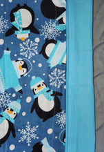 Pillowcase - Holiday -  Penguins in Winter on Aqua Flannel::Aqua Flannel