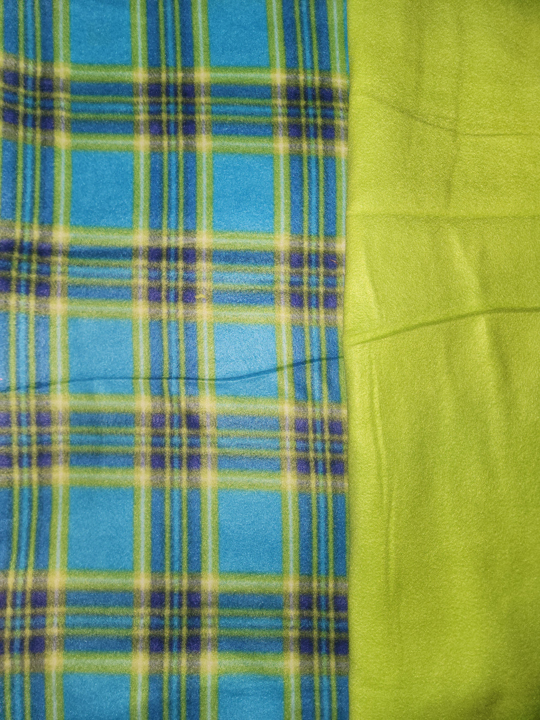 Throw Blanket - Plaid, Blue & Lime Green Fleece::Lime Fleece
