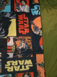 Throw Blanket - Star Wars, Retro Character Block on Black Fleece::Olive Green Jersey Knit