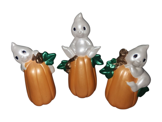 Handmade Hand-Painted Ghosts on Pumpkins – Cute Halloween Ceramic Décor