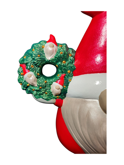 Handmade Ceramic Gnome, Santa w/Gnome Wreath