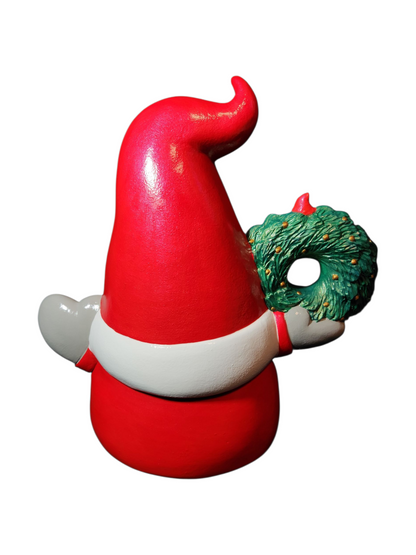 Handmade Ceramic Gnome, Santa w/Gnome Wreath