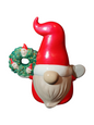 Handmade Ceramic Gnome, Santa w/Gnome Wreath