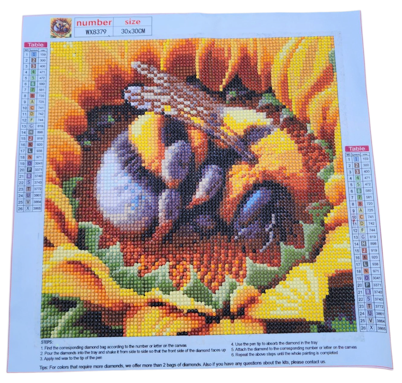 Finished Diamond Painting - Sleeping Bee in Sunflower