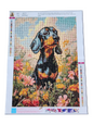 Finished Diamond Painting -Dog, Dachshund in Flower Field