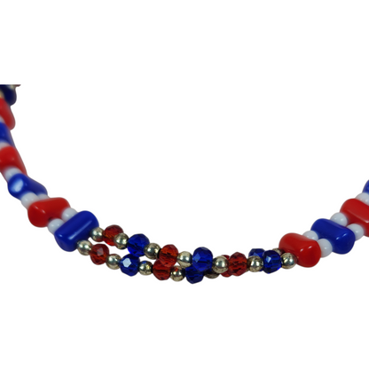 Handmade Beaded Bracelet, 2-Strand - Red, White, & Blue, 18"