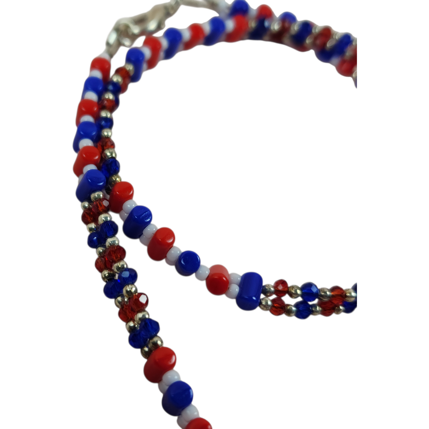 Handmade Beaded Bracelet, 2-Strand - Red, White, & Blue, 18"