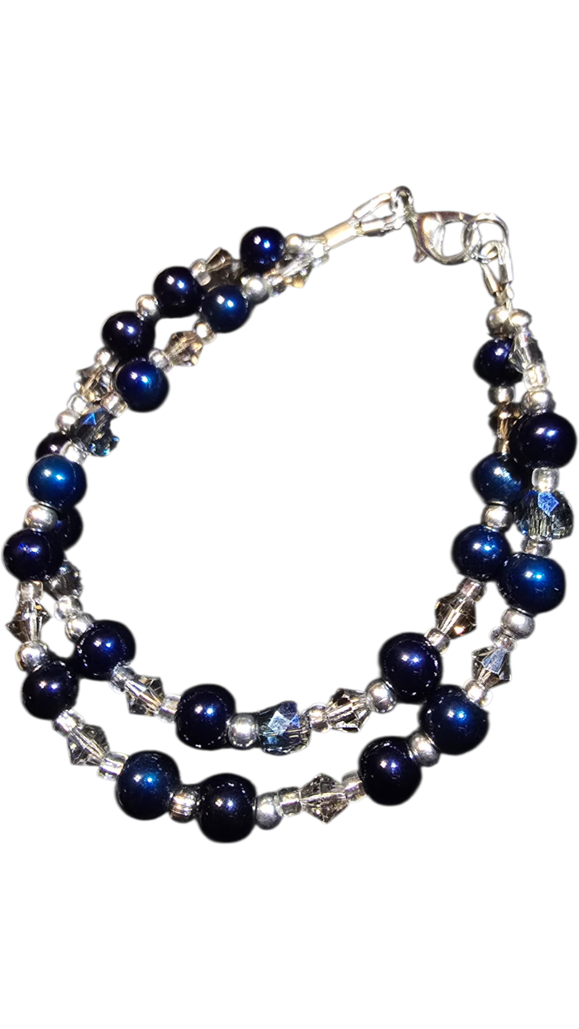 Handmade Bracelet and Earring Set, Navy & Silver Crystal, 7"
